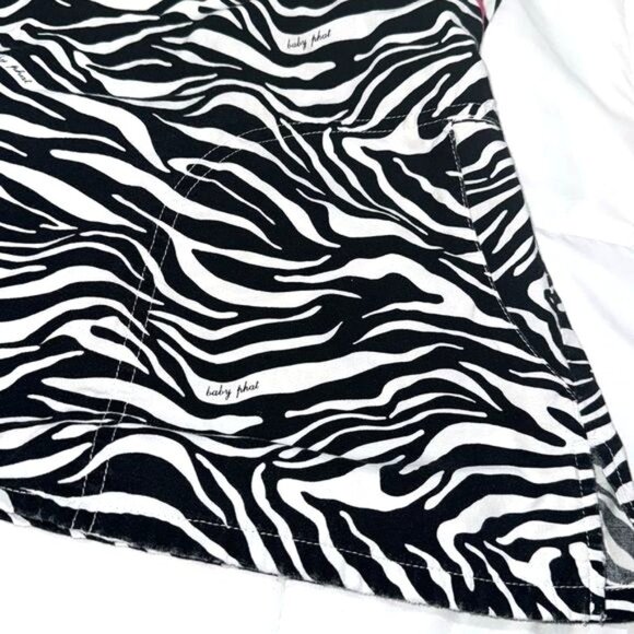 Baby Phat Zebra Print Wrap Scrub Top W/ Pink Trim Short Sleeve Womens Size L - Picture 5 of 8